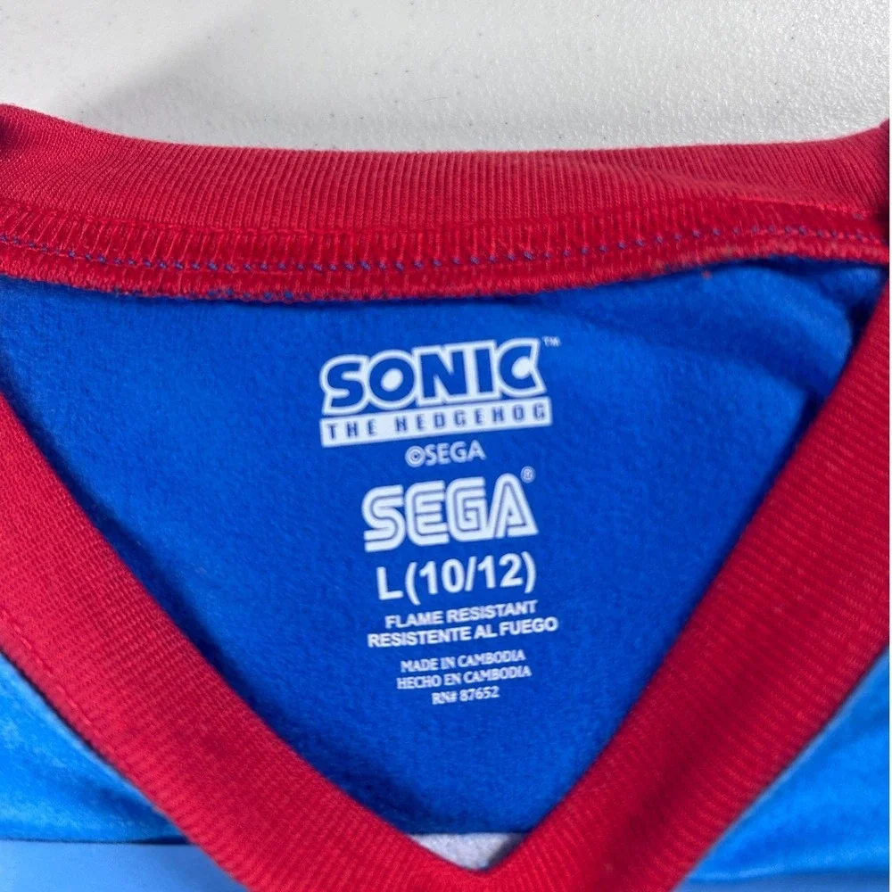 Sonic the Hedgehog Pajama Set Kids‎ L 10/12 Blue 2pc Fleece Sleepwear New